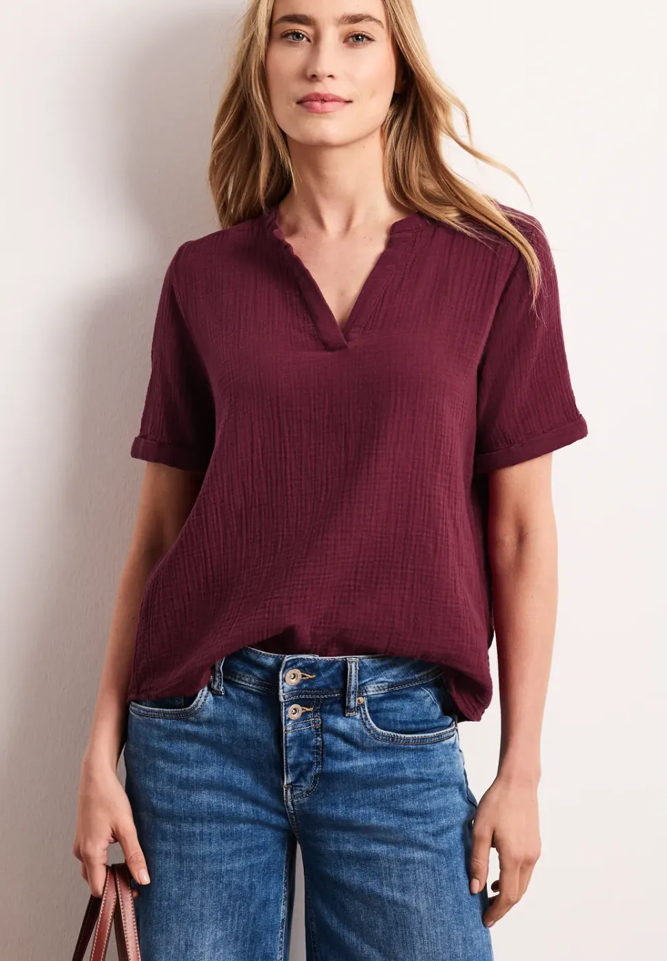 Blouse met korte mouwen in mousseline kwaliteit