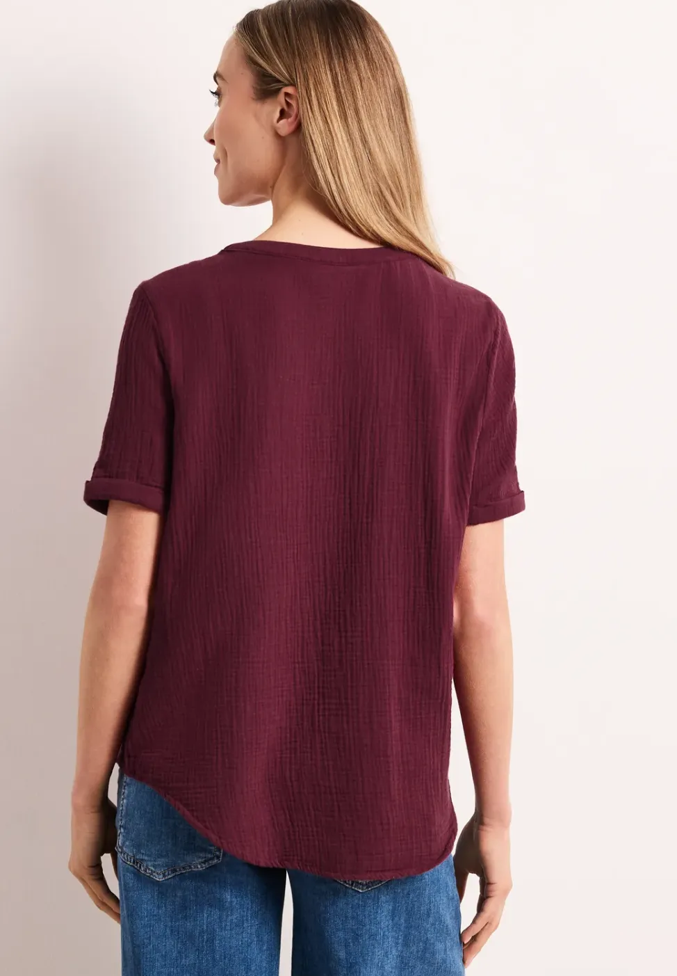 Blouse met korte mouwen in mousseline kwaliteit