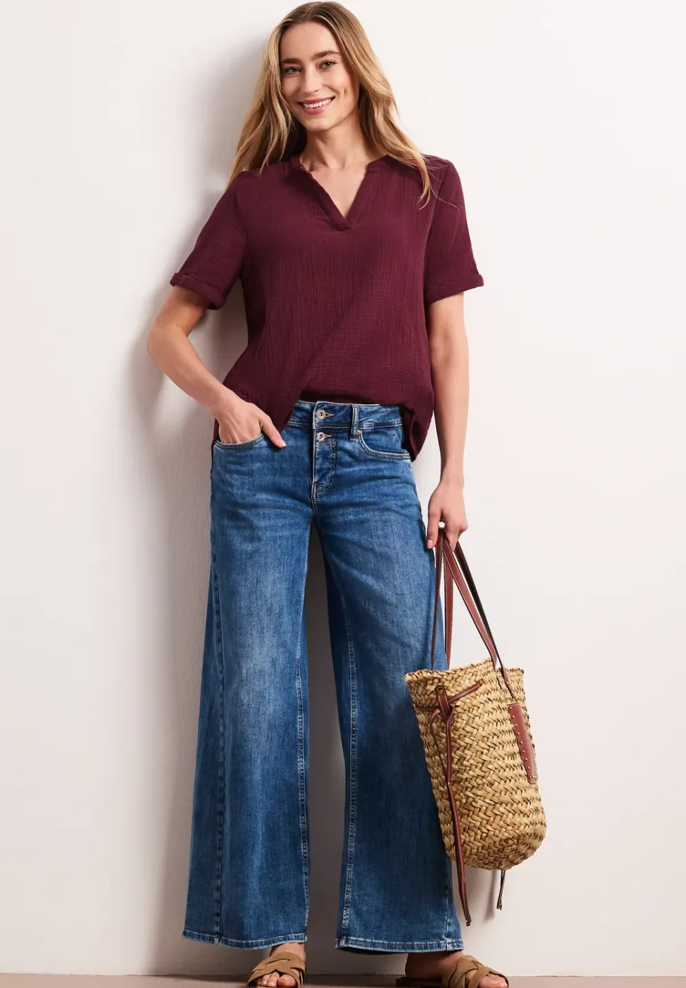 Blouse met korte mouwen in mousseline kwaliteit