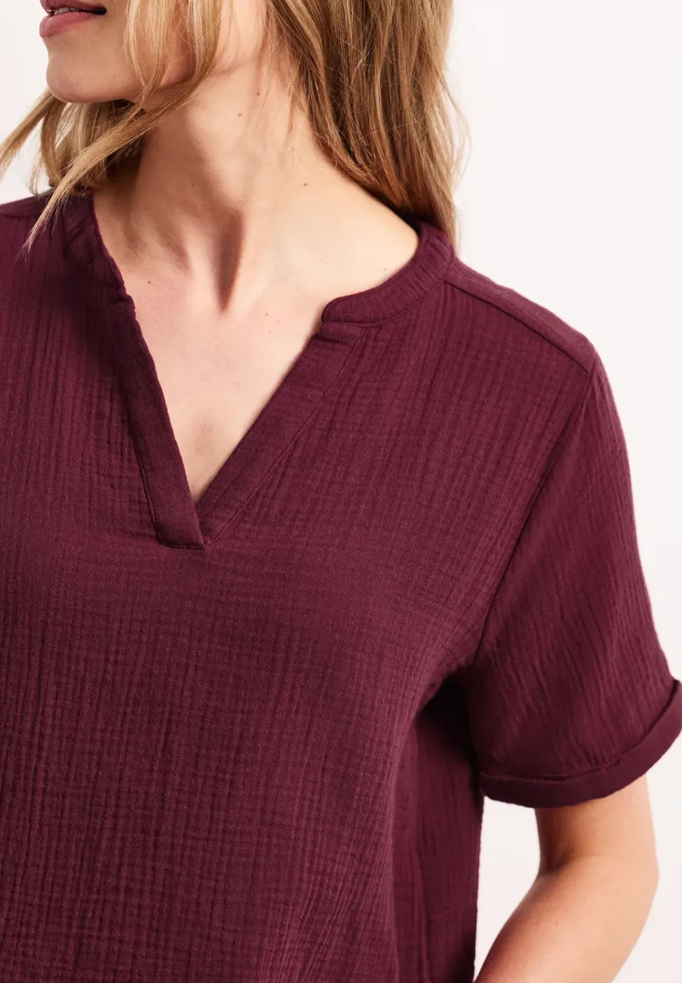 Blouse met korte mouwen in mousseline kwaliteit
