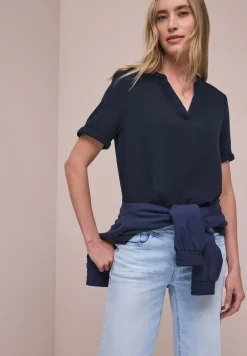Blouse met korte mouwen in mousseline kwaliteit