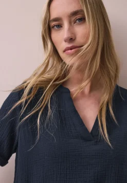 Blouse met korte mouwen in mousseline kwaliteit