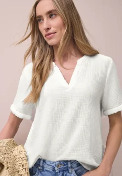 Blouse met korte mouwen in mousseline kwaliteit