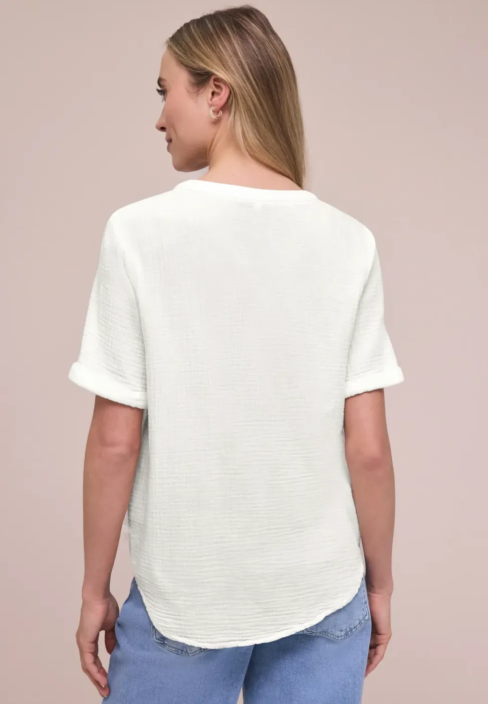 Blouse met korte mouwen in mousseline kwaliteit