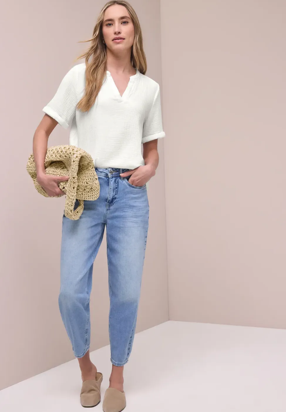 Blouse met korte mouwen in mousseline kwaliteit