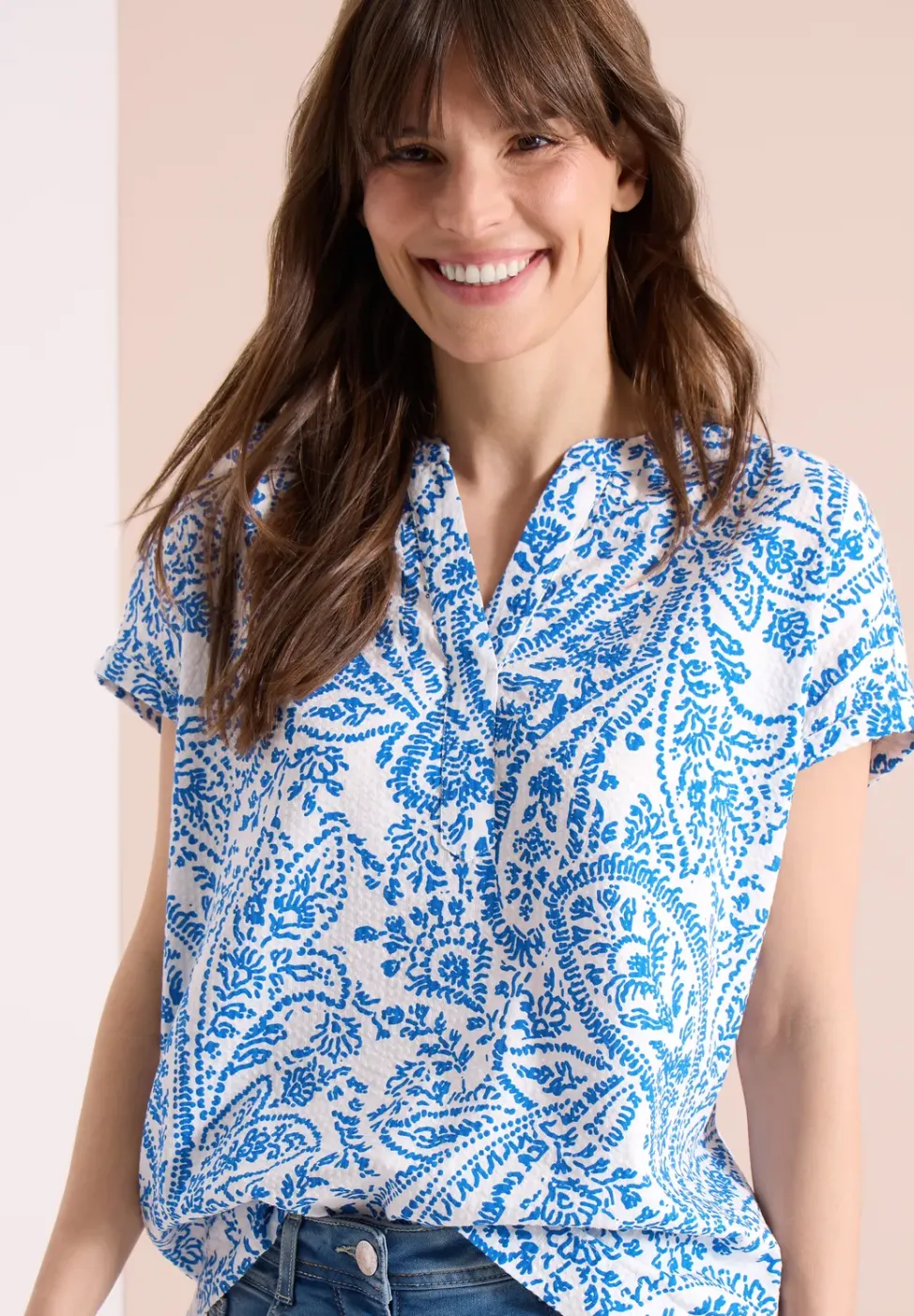 Blouse met korte mouwen in seersucker kwaliteit