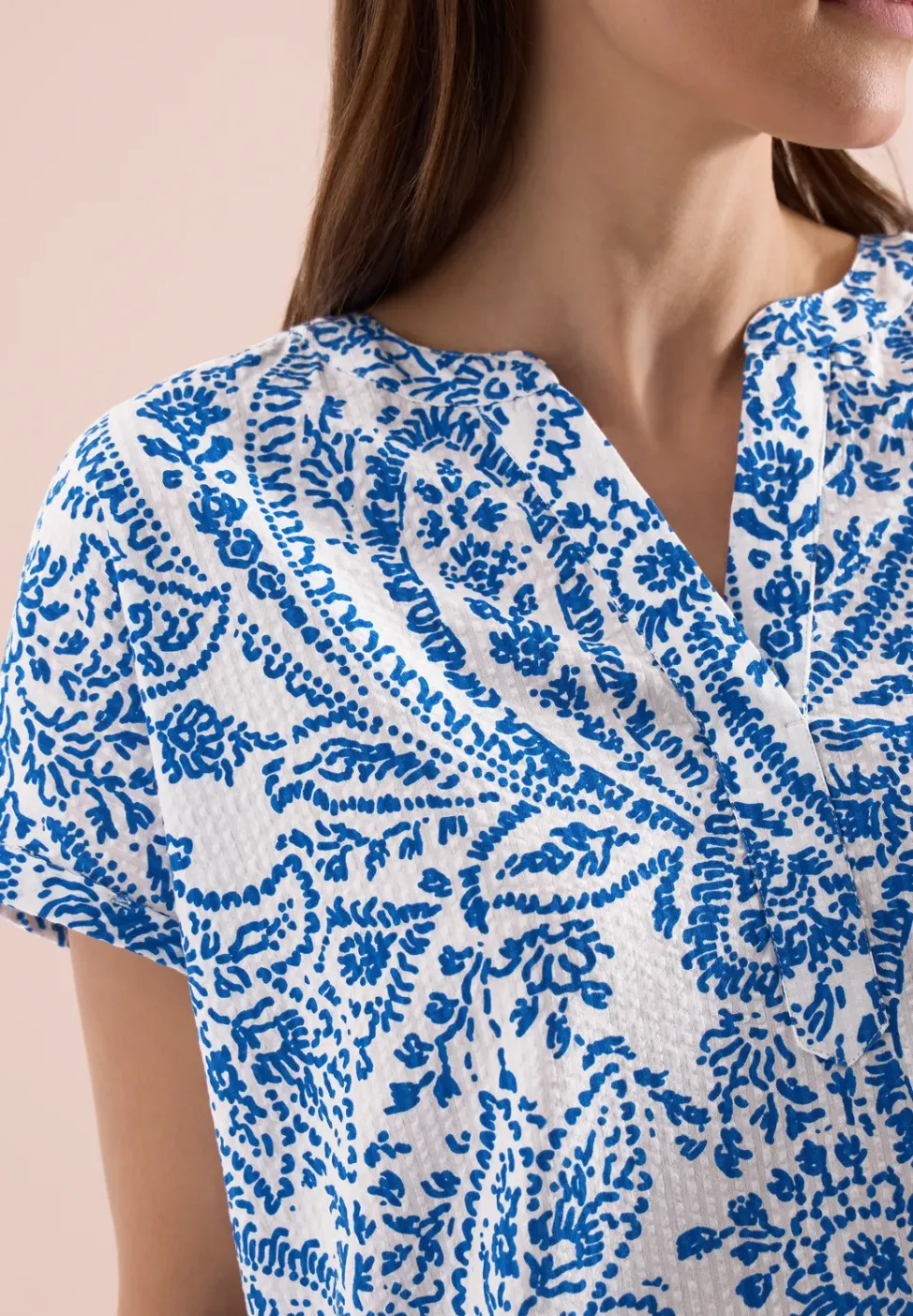 Blouse met korte mouwen in seersucker kwaliteit