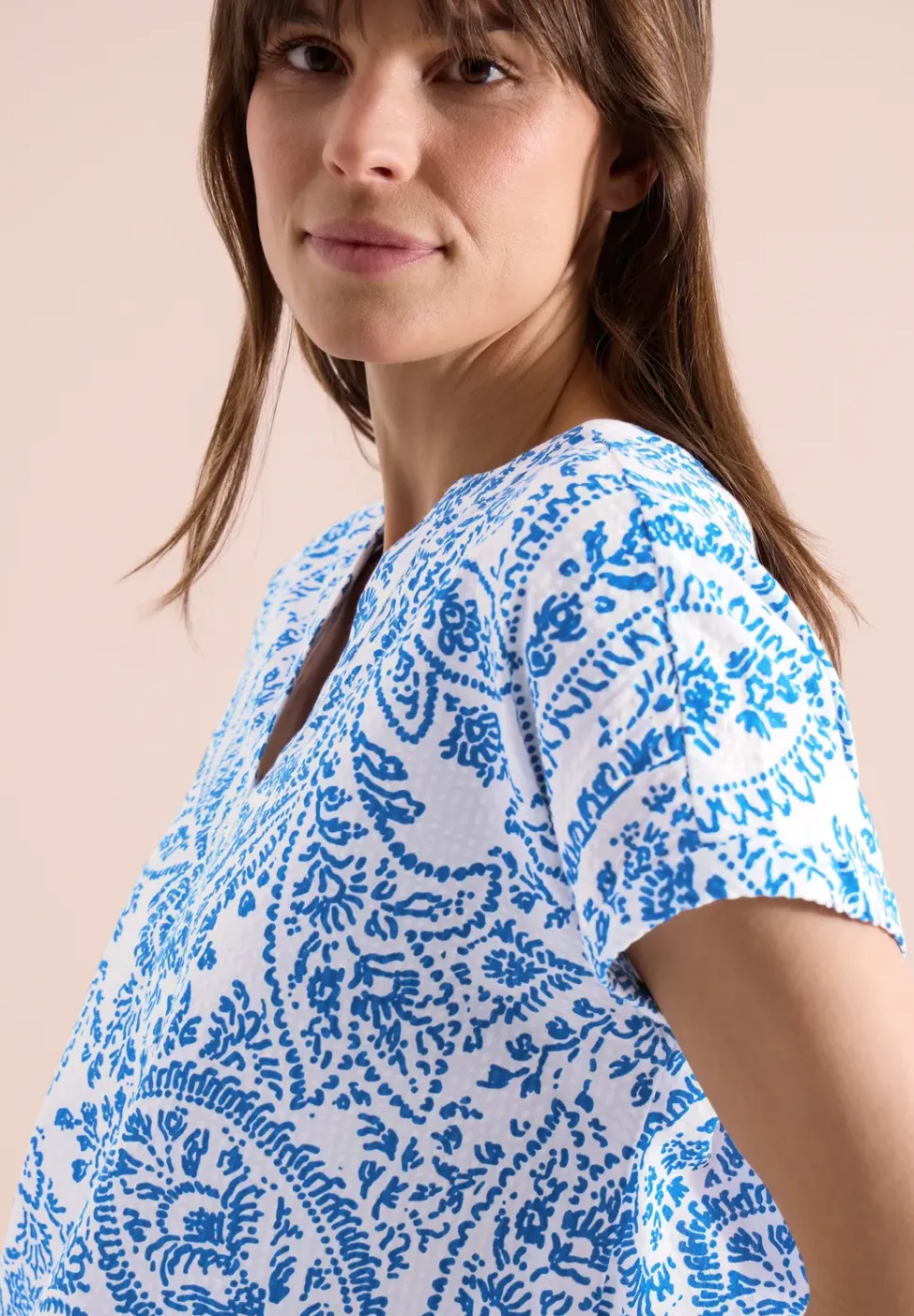 Blouse met korte mouwen in seersucker kwaliteit