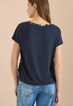 Blouse met korte mouwen, structuurmix en print