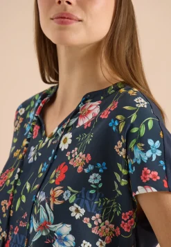 Blouse met korte mouwen, structuurmix en print