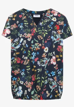 Blouse met korte mouwen, structuurmix en print
