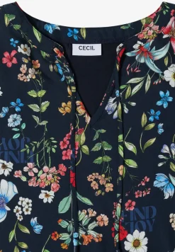 Blouse met korte mouwen, structuurmix en print