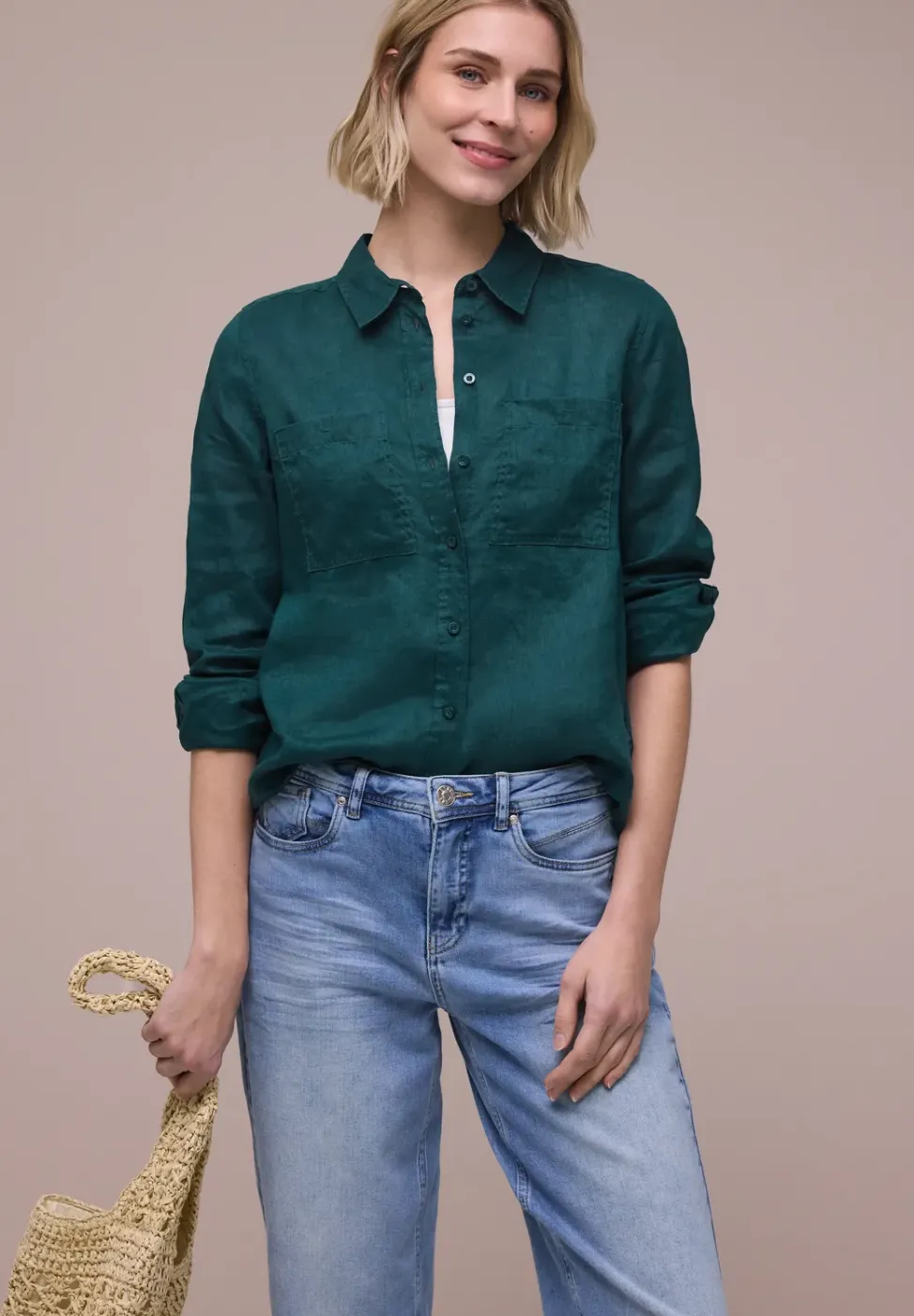 Blouse met lange mouwen en borstzakken