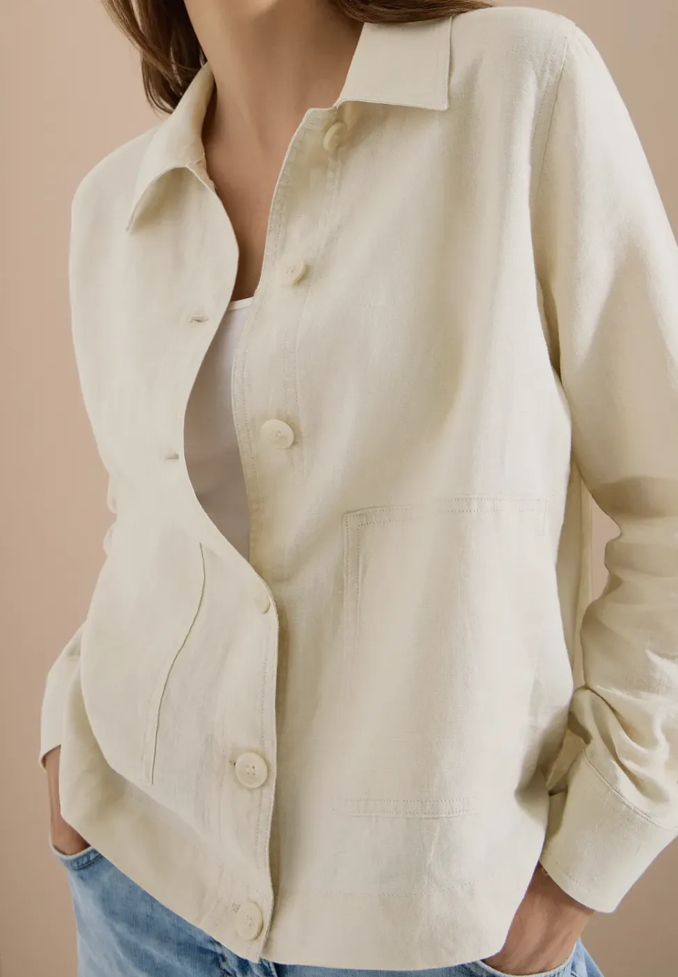 Blouse met lange mouwen en linnen overhemdkraag