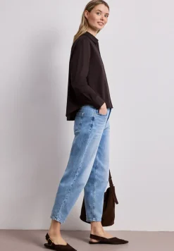 Blouse met lange mouwen en overhemdkraag in keperstof