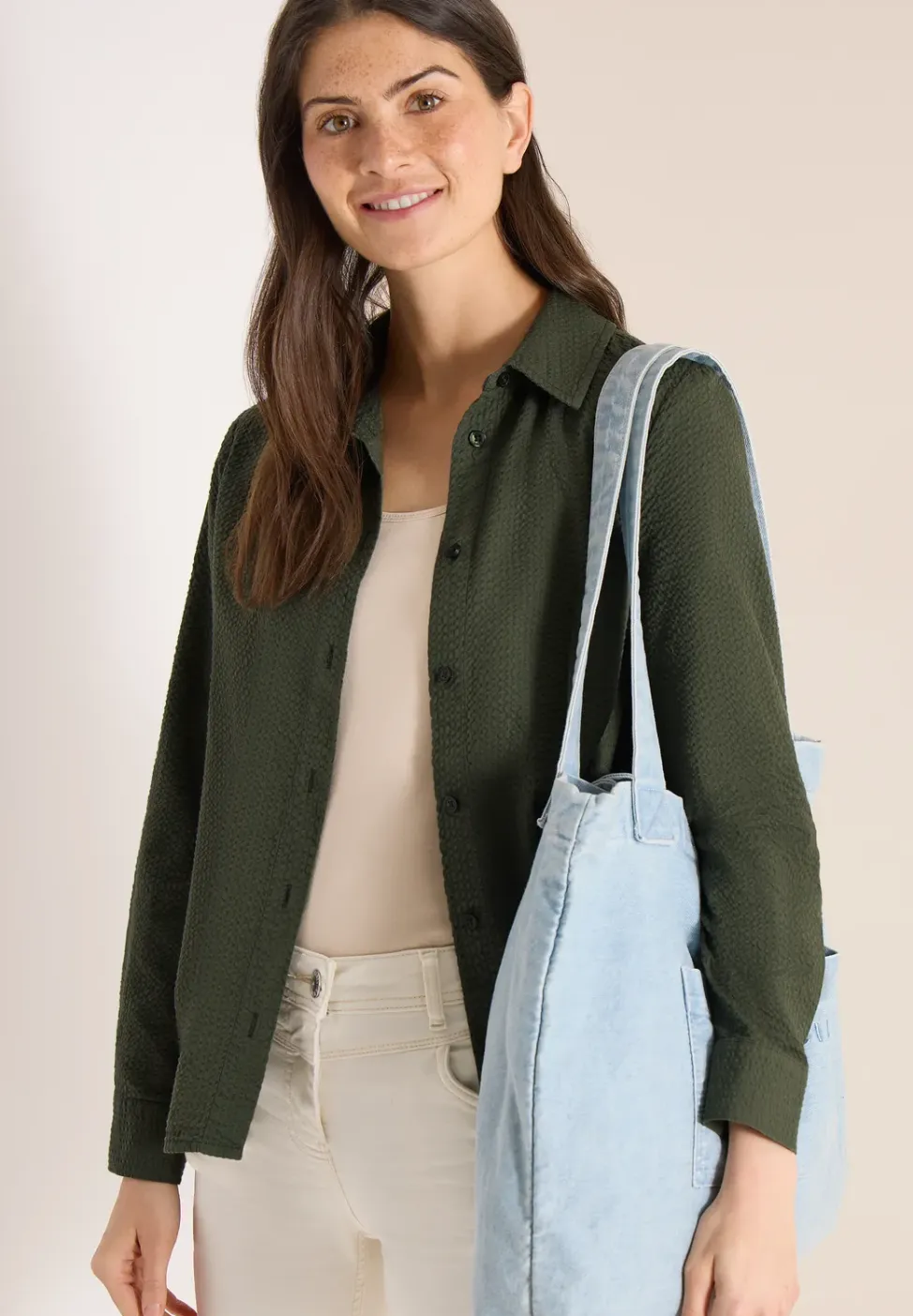 Blouse met lange mouwen, structuur en knopen