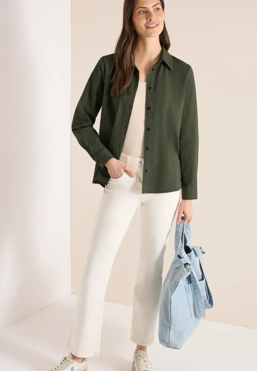 Blouse met lange mouwen, structuur en knopen