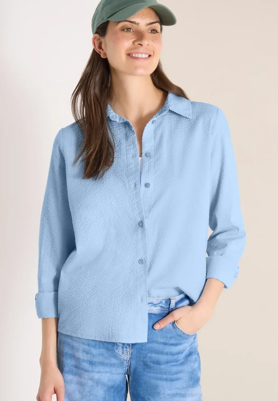 Blouse met lange mouwen, structuur en knopen