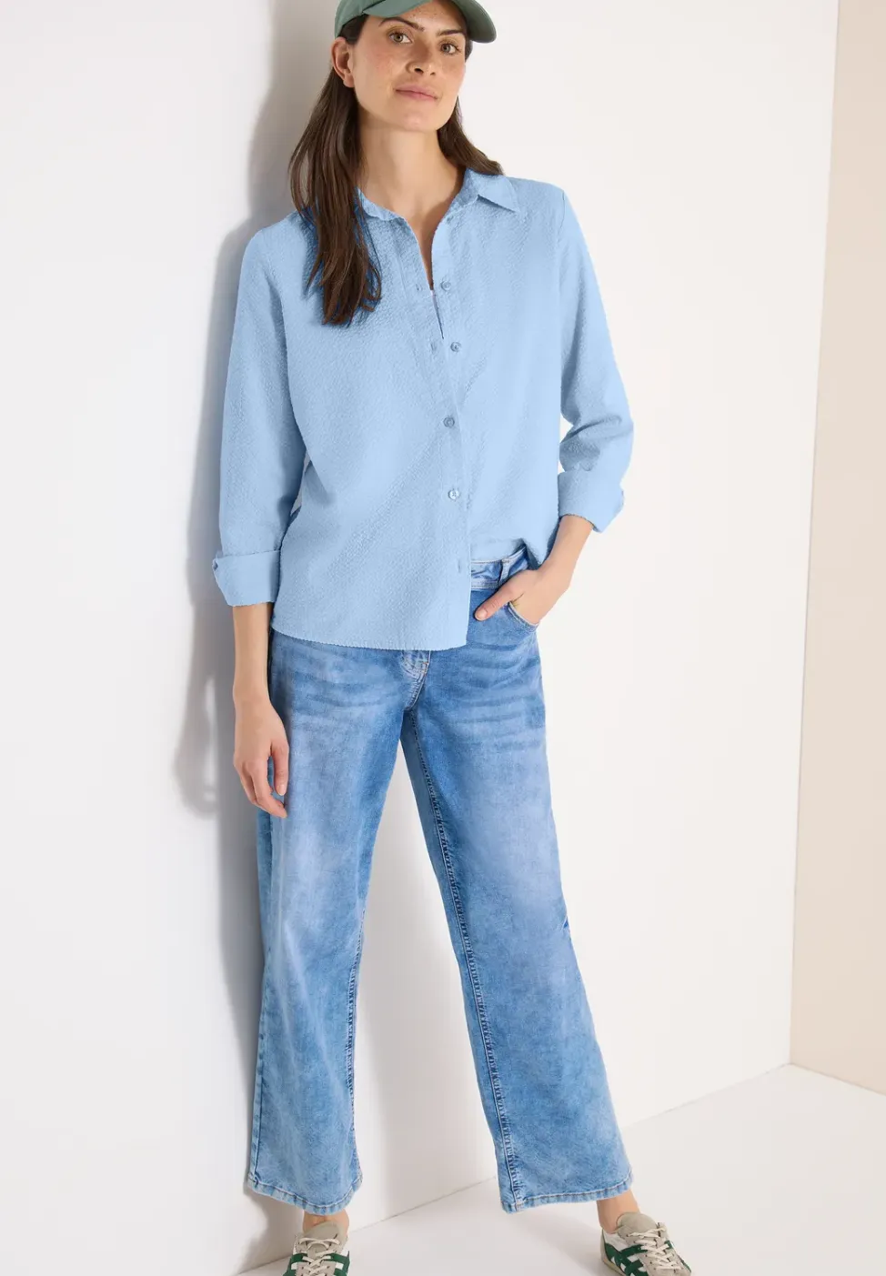 Blouse met lange mouwen, structuur en knopen