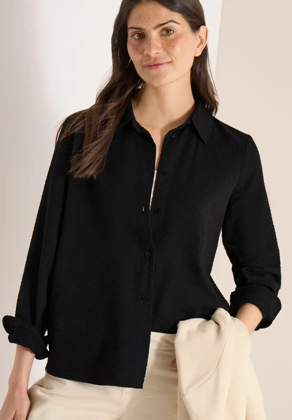 Blouse met lange mouwen, structuur en knopen