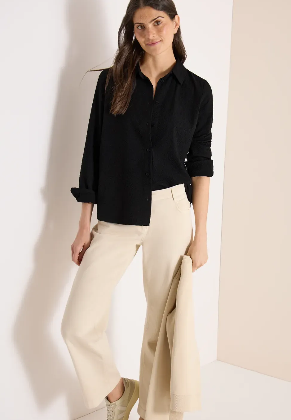 Blouse met lange mouwen, structuur en knopen