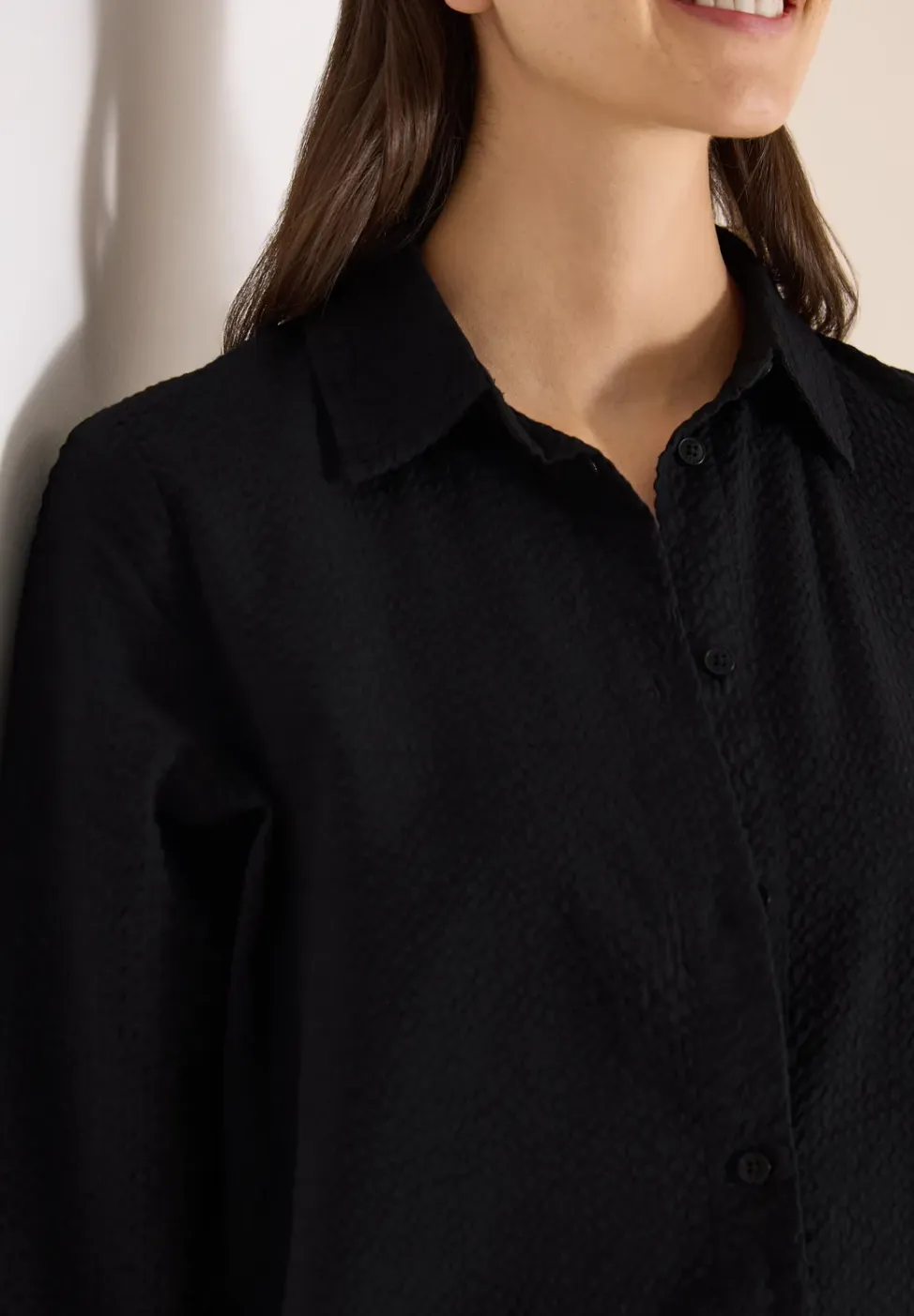 Blouse met lange mouwen, structuur en knopen