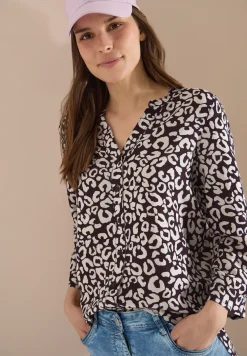 Blouse met leopatroon in linnenmix