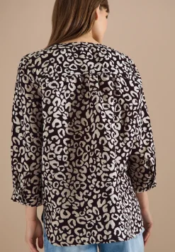 Blouse met leopatroon in linnenmix