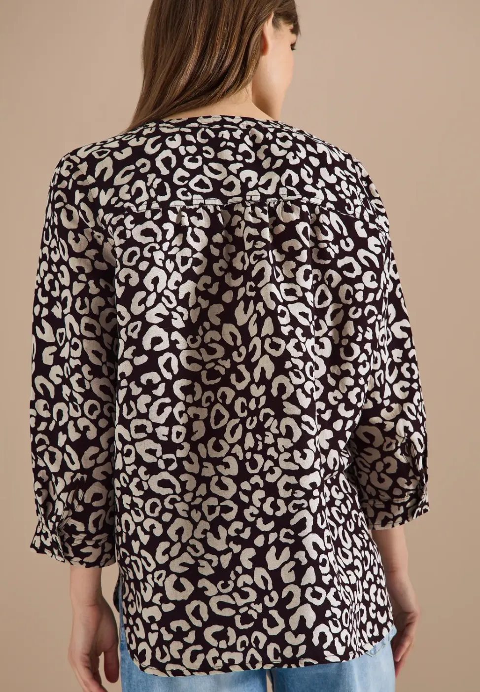 Blouse met leopatroon in linnenmix