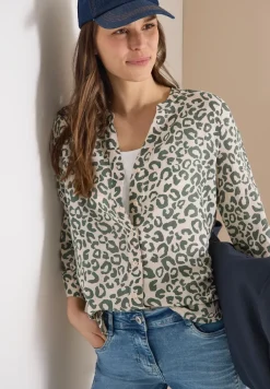 Blouse met leopatroon in linnenmix