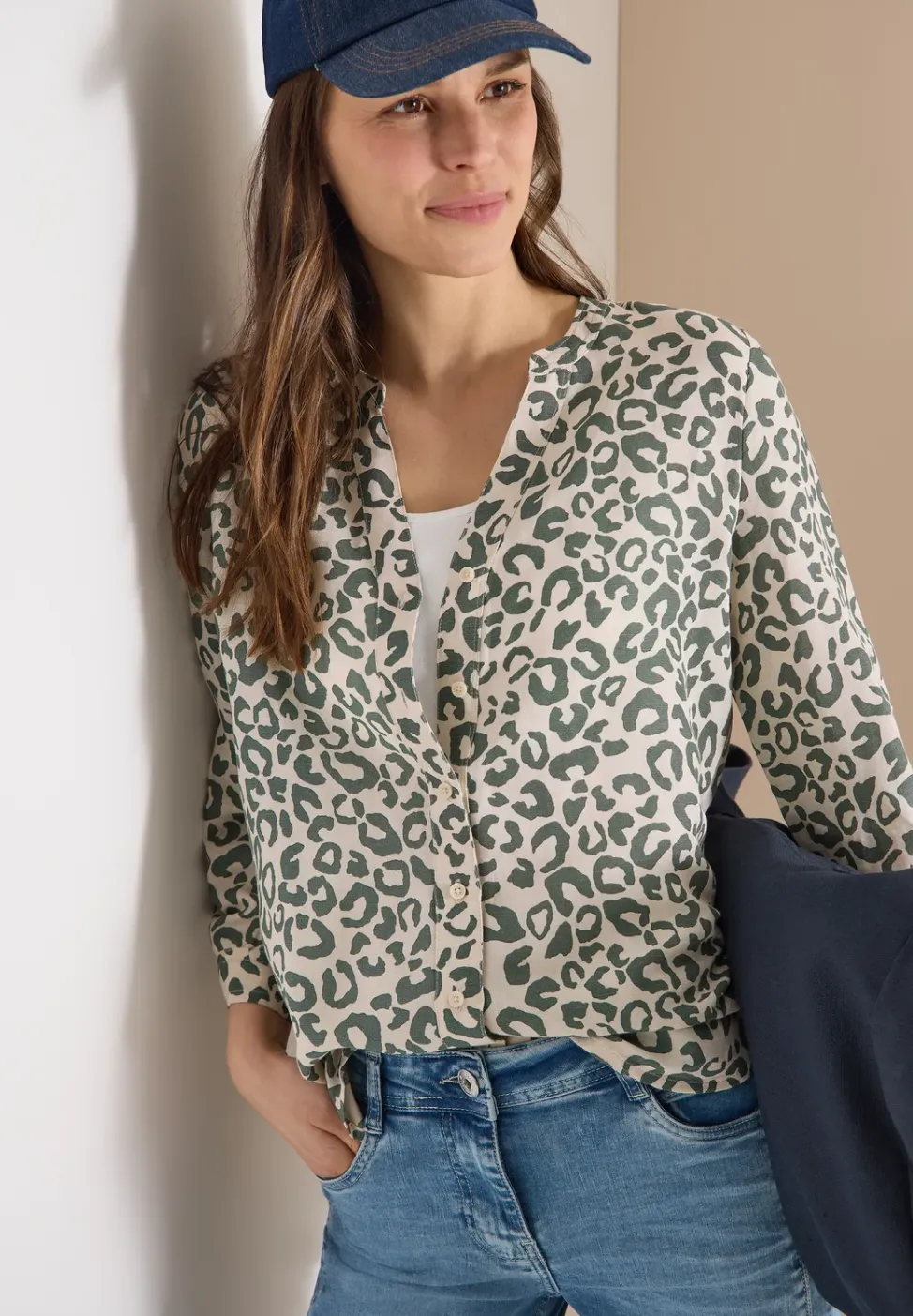 Blouse met leopatroon in linnenmix