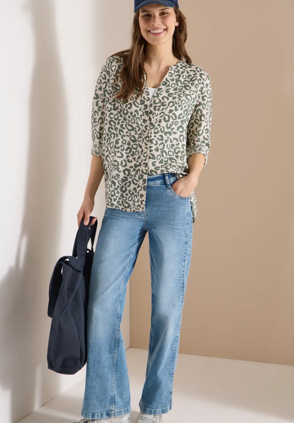 Blouse met leopatroon in linnenmix