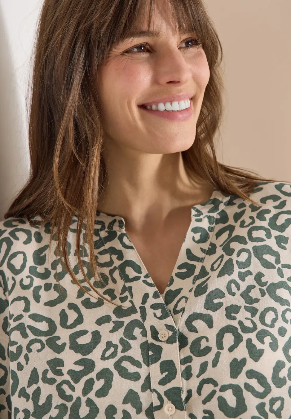 Blouse met leopatroon in linnenmix