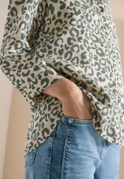 Blouse met leopatroon in linnenmix