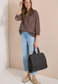 Blouse met 3/4 mouwen en gespleten hals in effen kleur