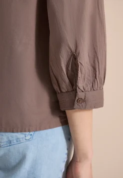 Blouse met 3/4 mouwen en gespleten hals in effen kleur
