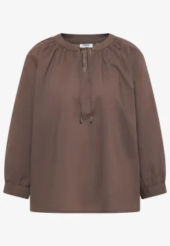 Blouse met 3/4 mouwen en gespleten hals in effen kleur