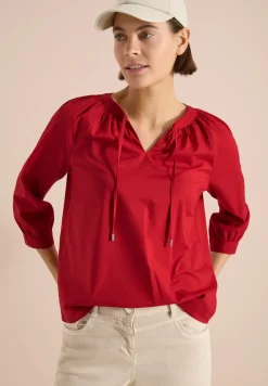 Blouse met 3/4 mouwen en gespleten hals in effen kleur