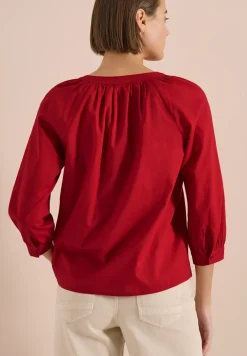 Blouse met 3/4 mouwen en gespleten hals in effen kleur