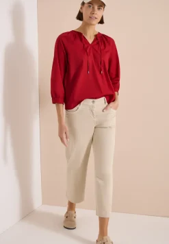 Blouse met 3/4 mouwen en gespleten hals in effen kleur