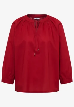 Blouse met 3/4 mouwen en gespleten hals in effen kleur