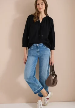 Blouse met 3/4 mouwen en gespleten hals in effen kleur