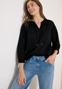 Blouse met 3/4 mouwen en gespleten hals in effen kleur