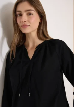 Blouse met 3/4 mouwen en gespleten hals in effen kleur