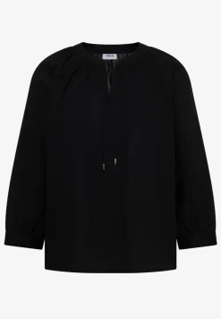 Blouse met 3/4 mouwen en gespleten hals in effen kleur