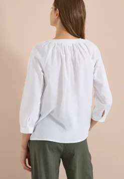 Blouse met 3/4 mouwen en gespleten hals in effen kleur