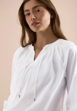 Blouse met 3/4 mouwen en gespleten hals in effen kleur