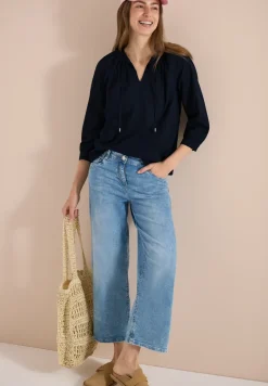 Blouse met 3/4 mouwen en gespleten hals in effen kleur