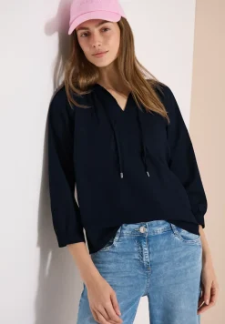 Blouse met 3/4 mouwen en gespleten hals in effen kleur