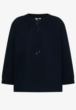 Blouse met 3/4 mouwen en gespleten hals in effen kleur